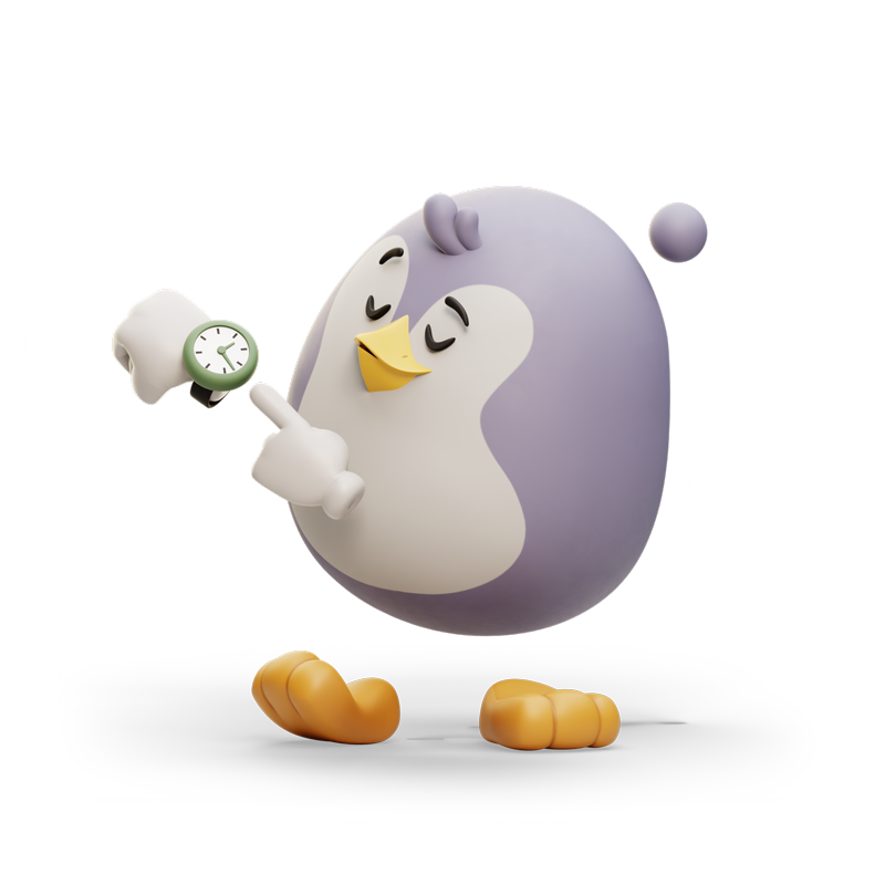 Eggy pointing at a watch, losing track of time