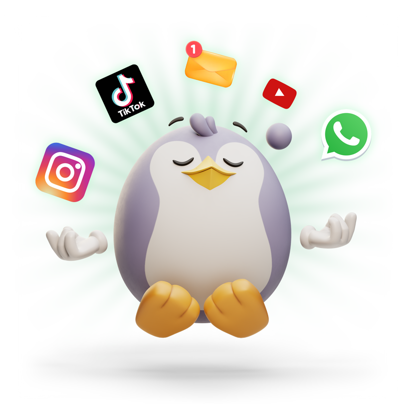 Eggy meditating while social app notifications float around